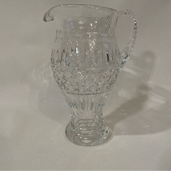 Vintage Tall Cut Crystal Pitcher Diamond Design Faceted Handle Thumbprint - Picture 4 of 7